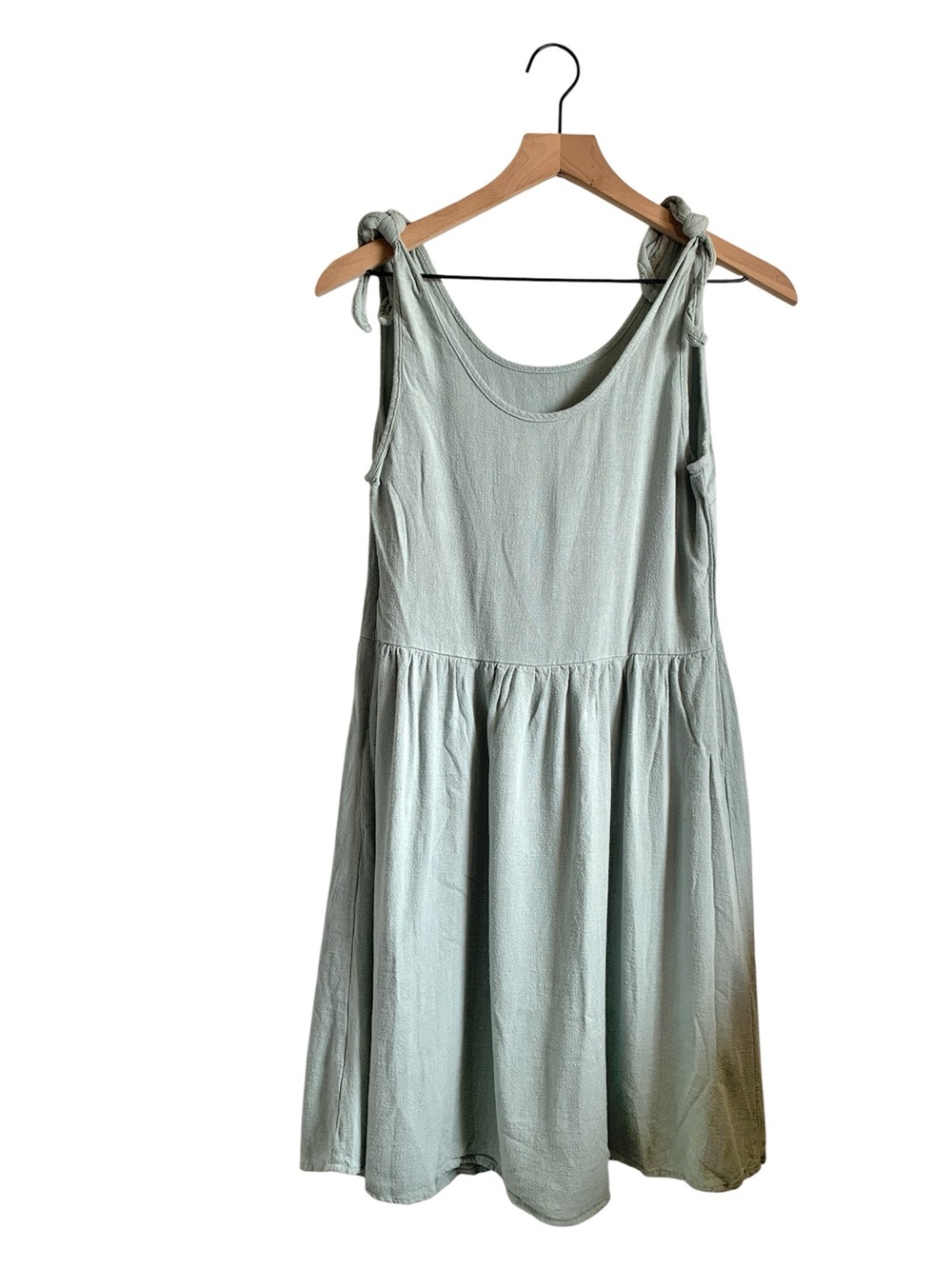 Amazon Boutique Flax Linen Sage Green Blend Women's Tie-Shoulder Midi Dress